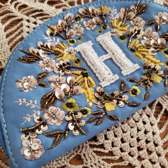 Anthropologie "H" Beaded Monogram Clutch - Picture 2 of 7